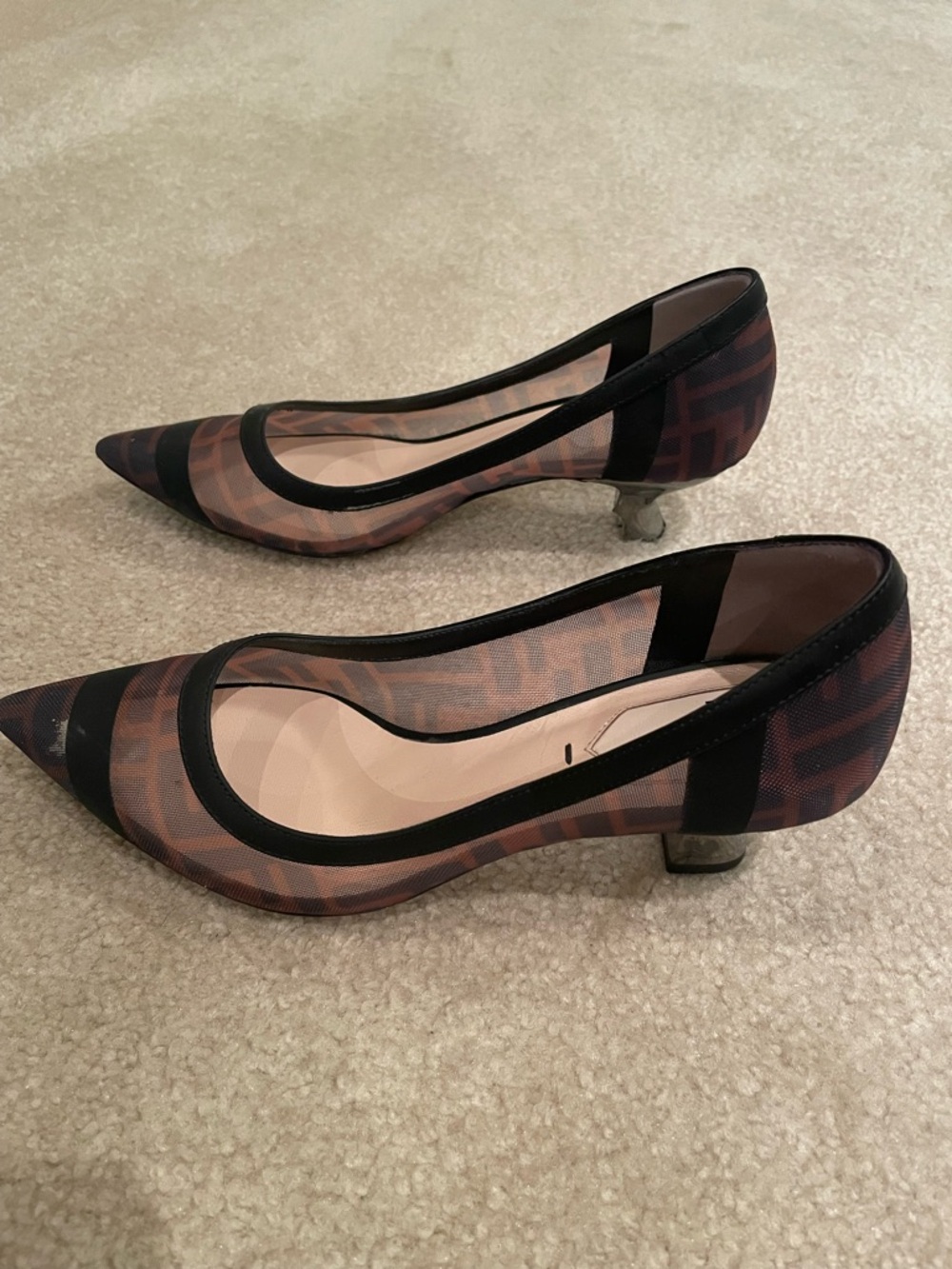 Fendi Brown & Black Monogram Pointed-Toe Flats - Picture 6 of 11
